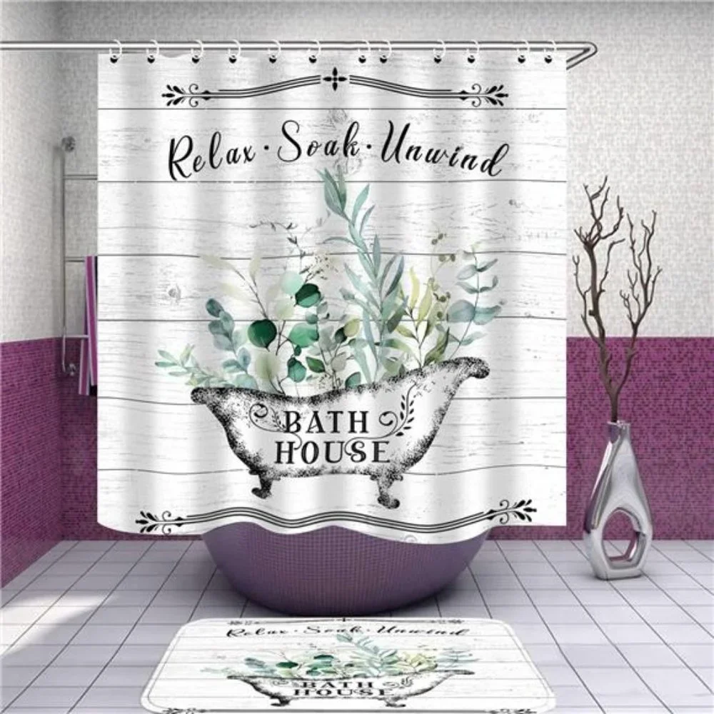 4Pcs Farmhouse Shower Curtain Set Vintage Floral BathroomSet with Shower Curtain